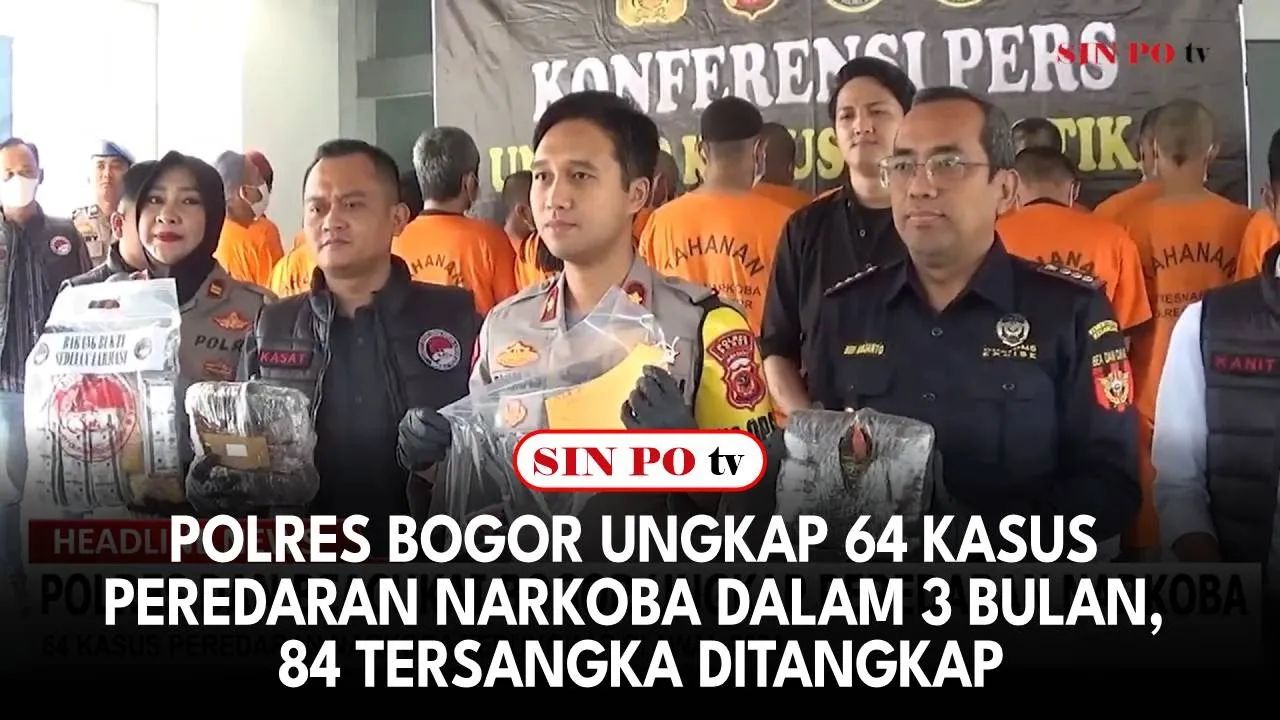 olresta Bogor bersama Bea Cukai berhasil mengungkap 64 kasus peredaran narkoba yang terjadi di wilayah Kabupaten Bogo